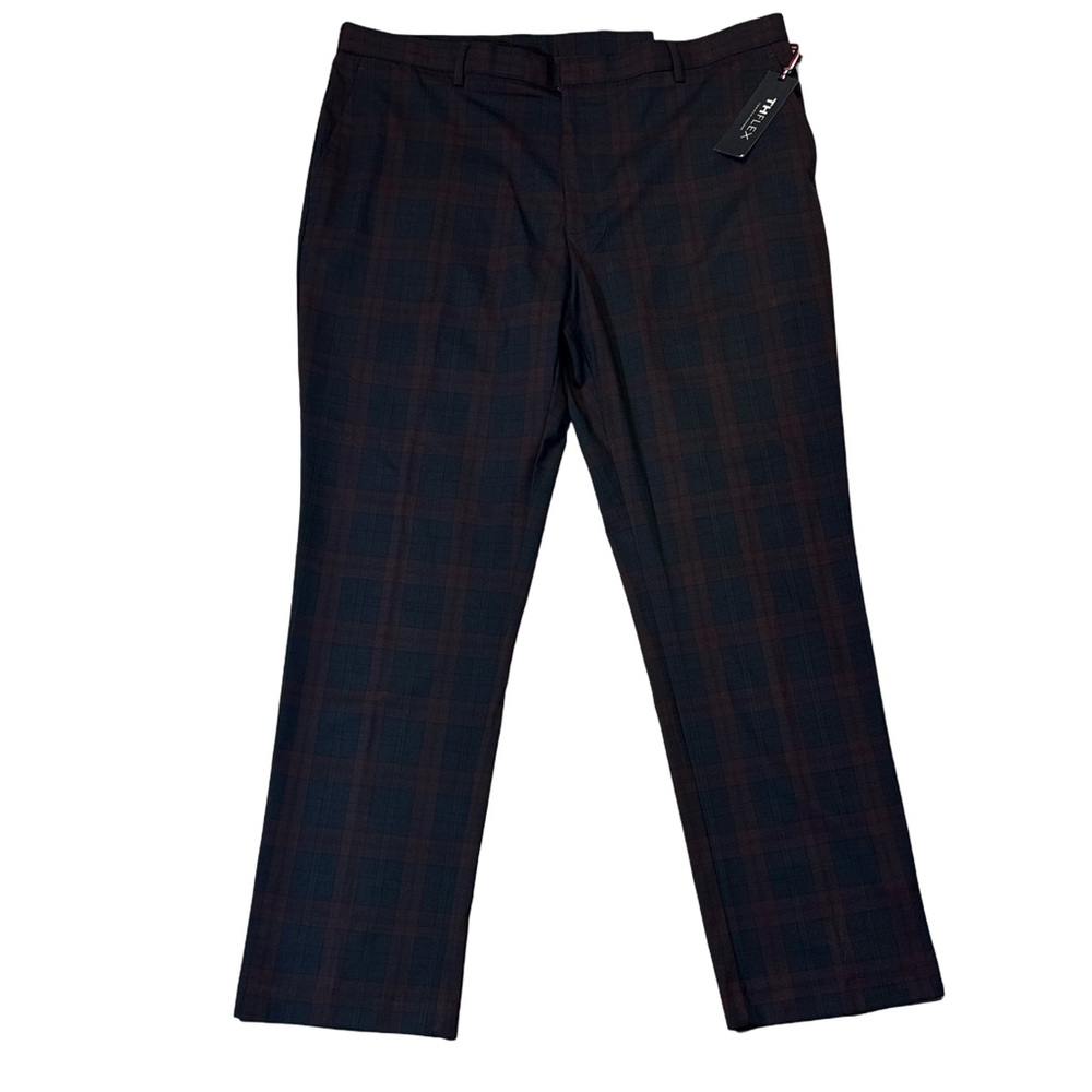 NEW Tommy Hilfiger mens 40x32 red blue plaid performance tailored chino pants